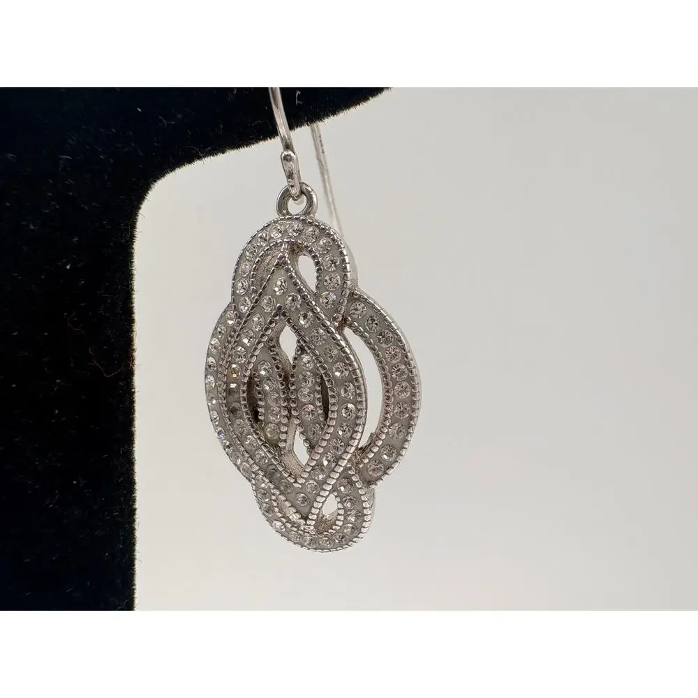 Sterling Silver CZ Fancy Flower‎ Dangle Earrings 6.9g